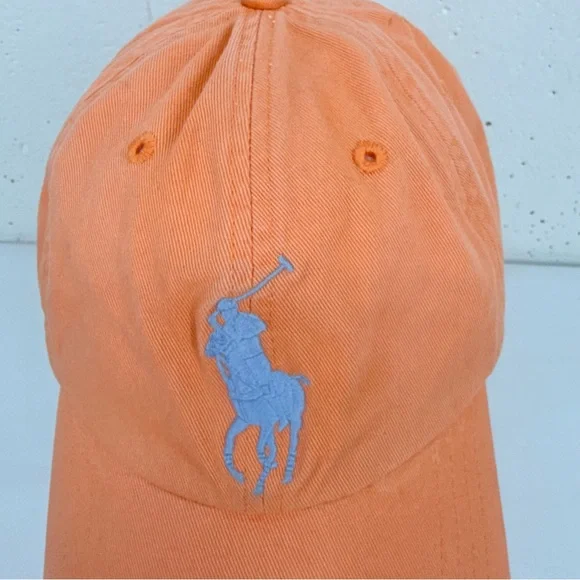 POLO Ralph Lauren Orange 100% Cotton Adjustable Hat Cap - Picture 2 of 14